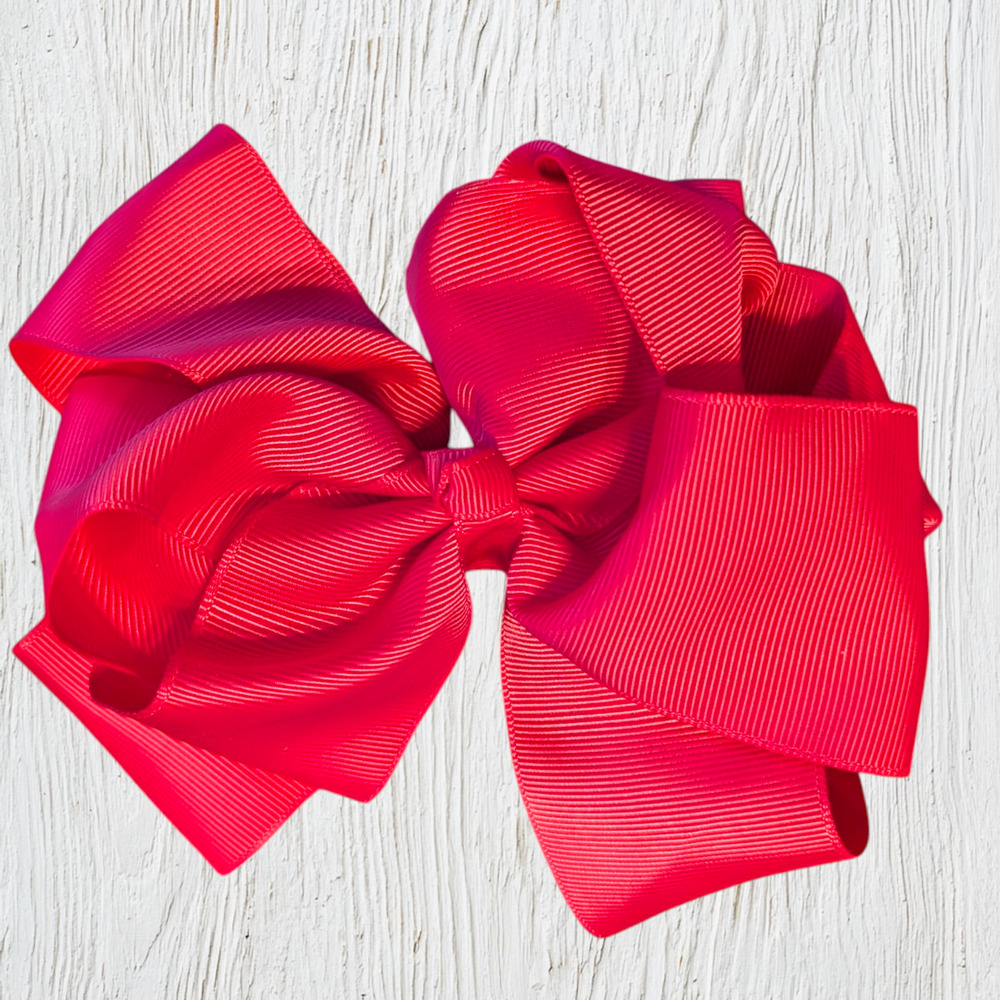Bright Pink Large Grosgrain Hair Bow Alligator Clip 5.5" Cheer Dance  School NEW